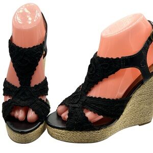 Lucky Black Ridgeview Heeled Wedge Espadrille, Size 7